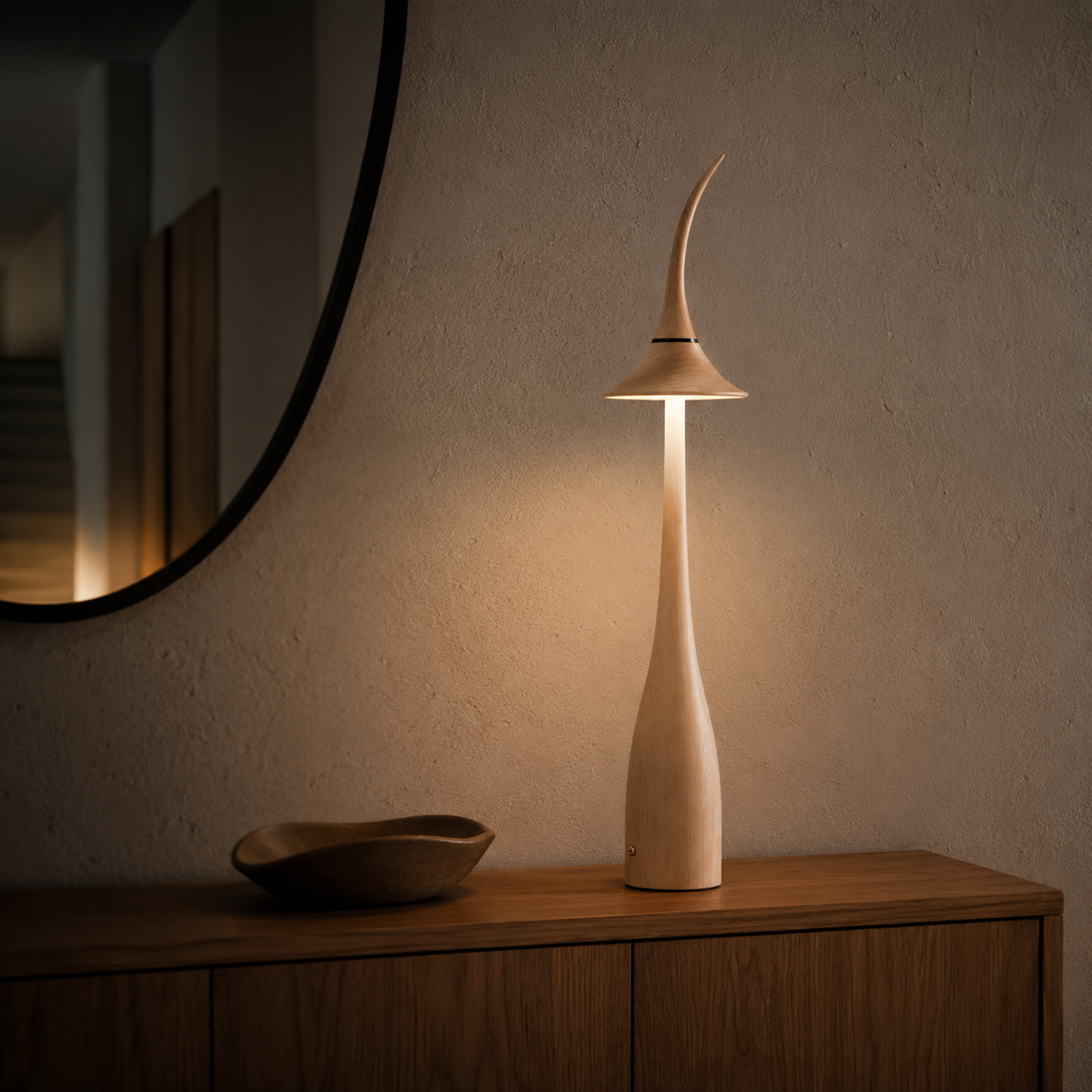 Finished craftsmanship detail of Noma Maple Wood Cordless Table Lamp