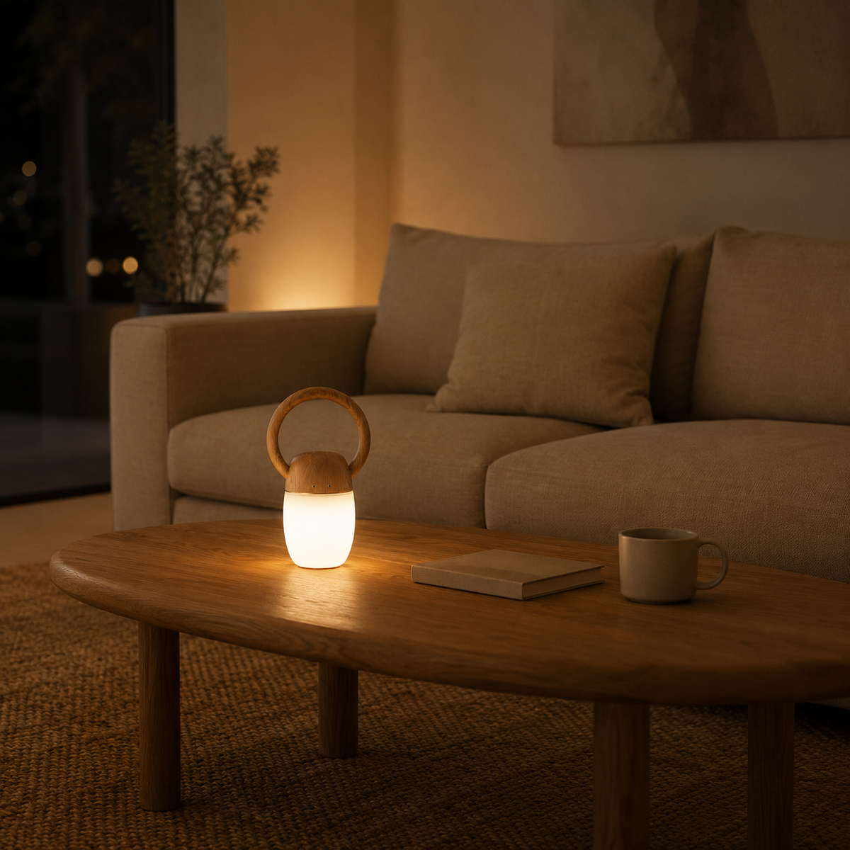 Finished craftsmanship detail of Ring Handle Wood Lantern Table Lamp