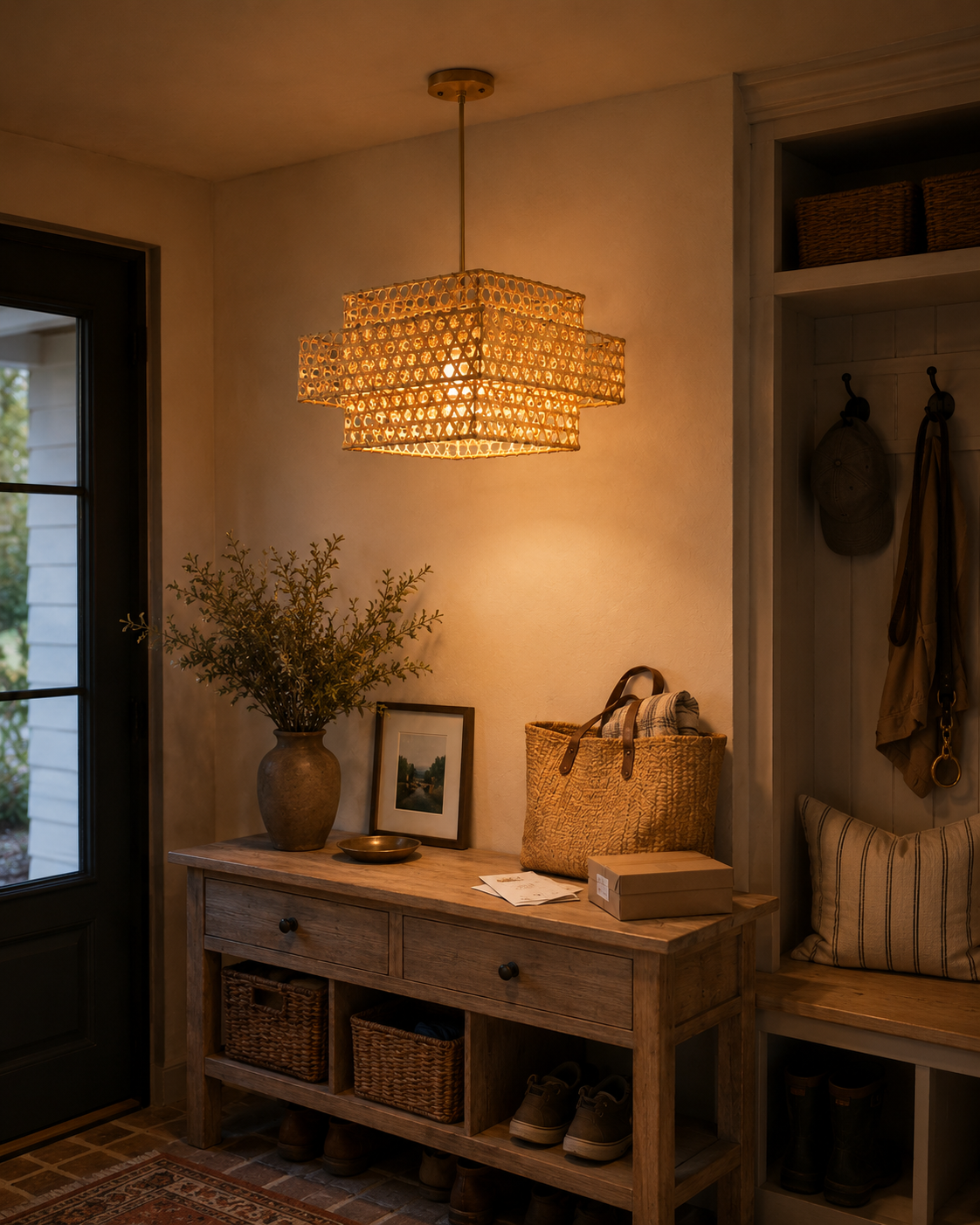 Layered Lantern Bamboo Pendant Light