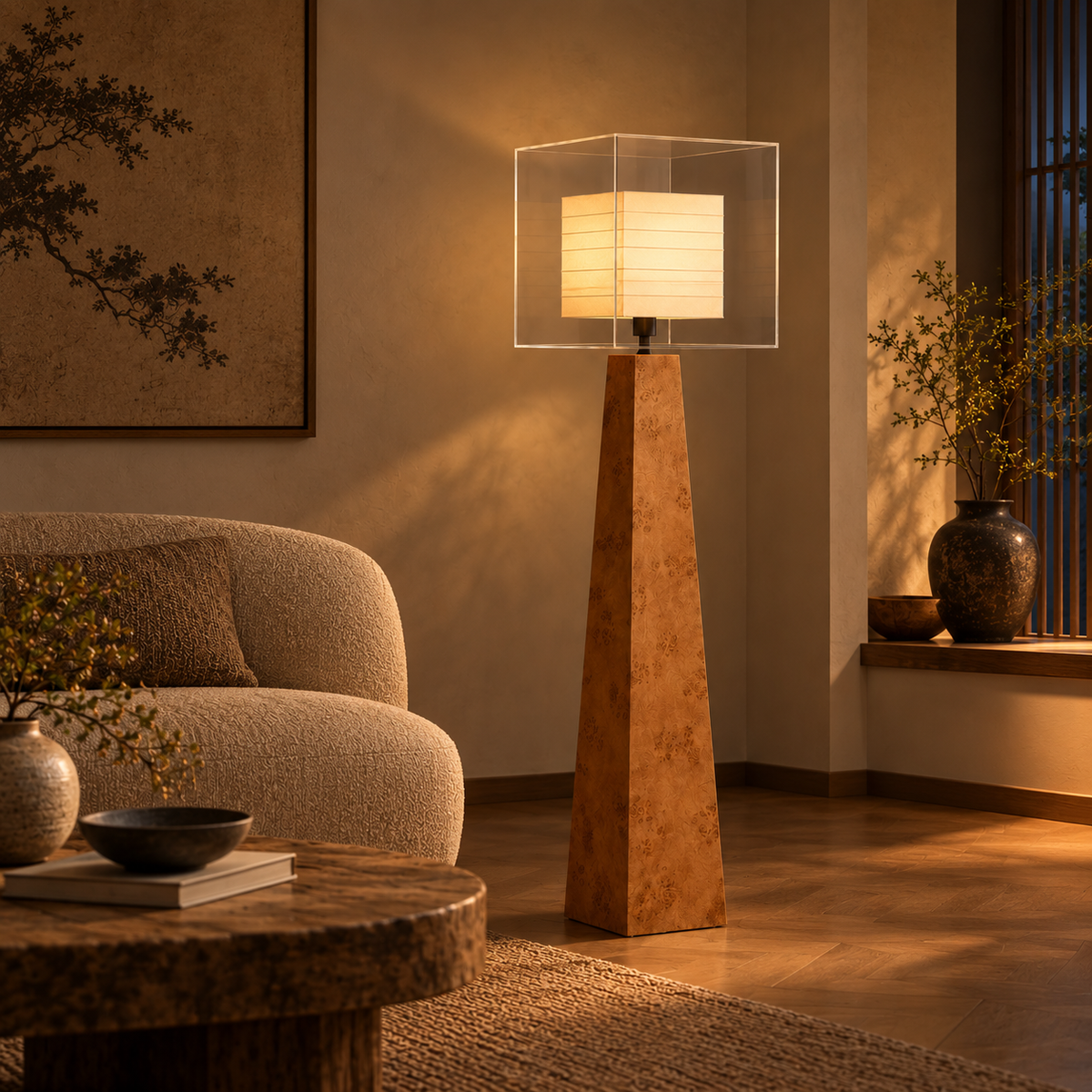 Finished craftsmanship detail of Light Cube Japanese Floor Lamp