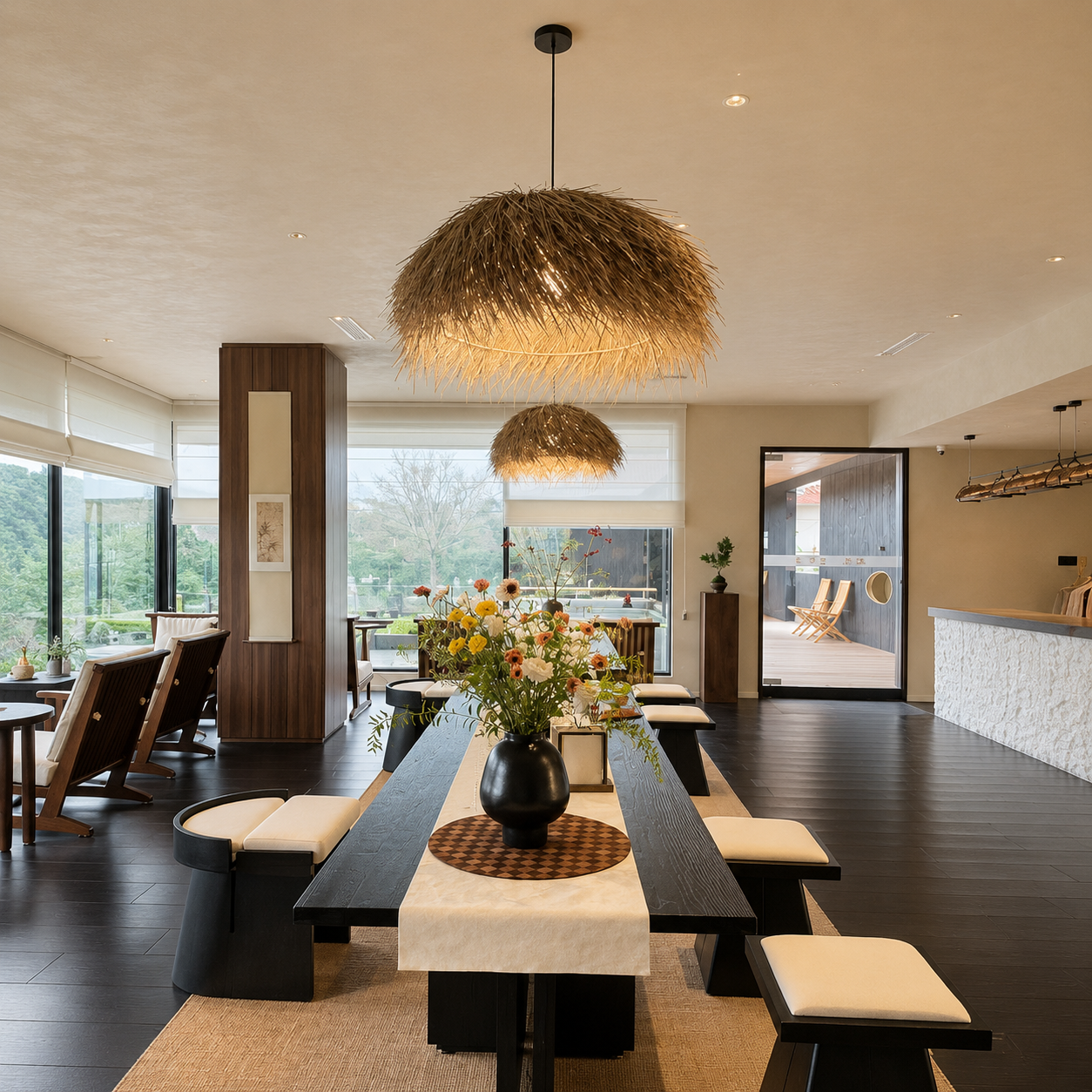 Golden Thatch Canopy Pendant Light