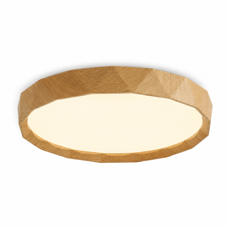 Natural wood flush mount ceiling light with round frosted diffuser