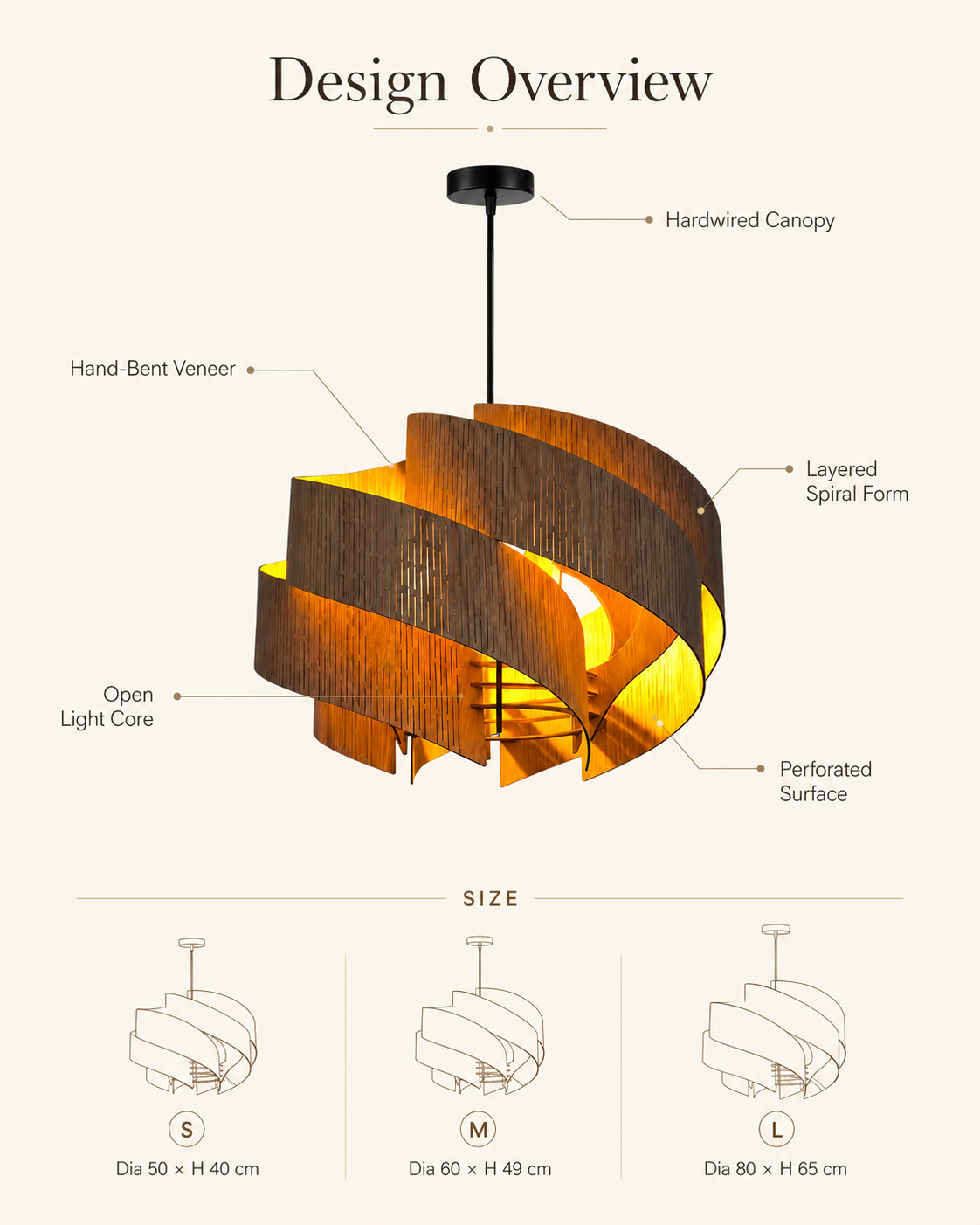 Spiral Wood Chandelier styled in a warm natural interior
