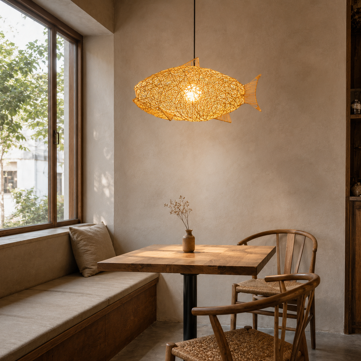 Natural material texture detail of Riverfin Rattan Pendant Light