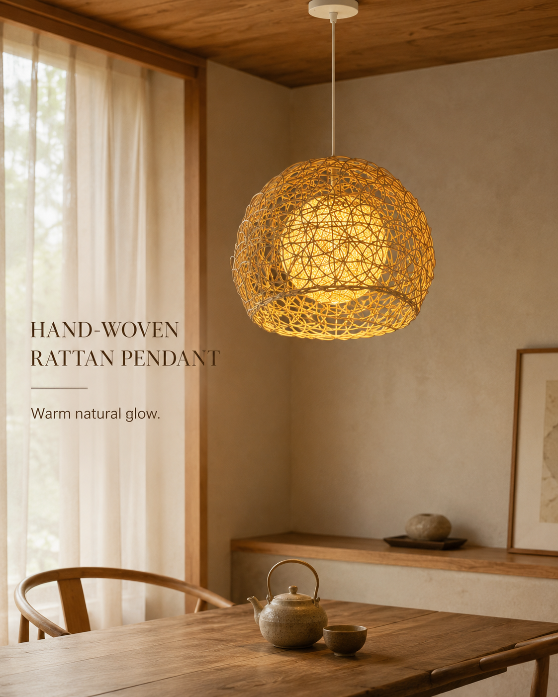 Rattan Orb Pendant Light handcrafted lighting design by SolenaLighting