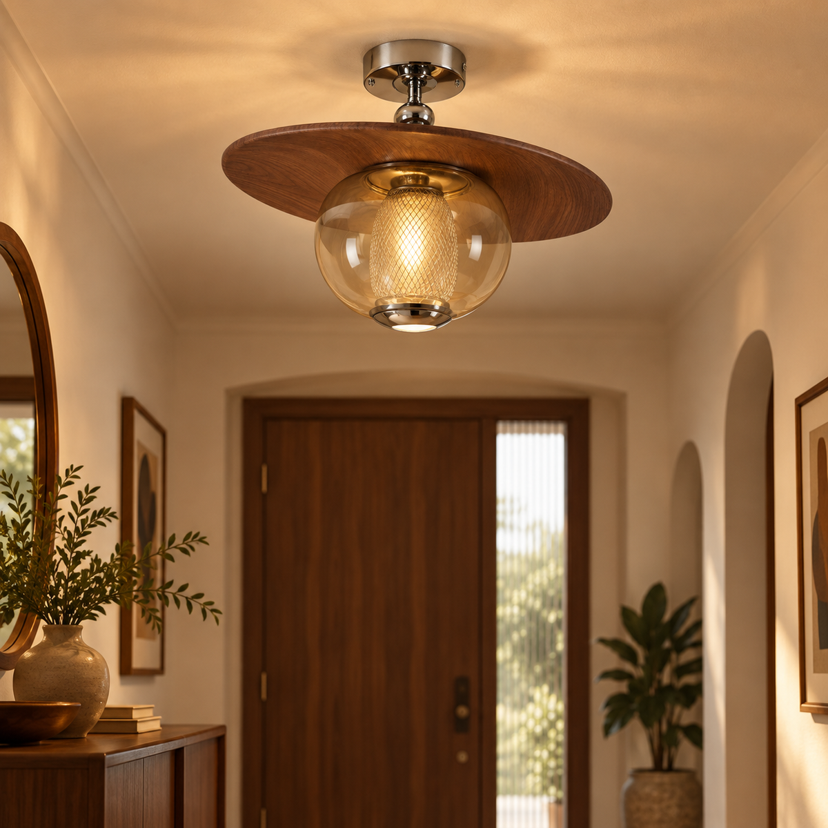 Mid-Century Full Spectrum Glass Ceiling Light handcrafted lighting design by SolenaLighting