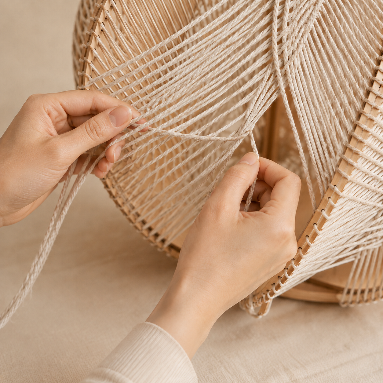 Hand-Woven from Hemp Rope and Natural Wood