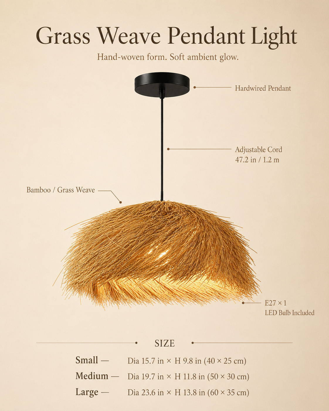 Golden Thatch Canopy Pendant Light styled in a warm natural interior