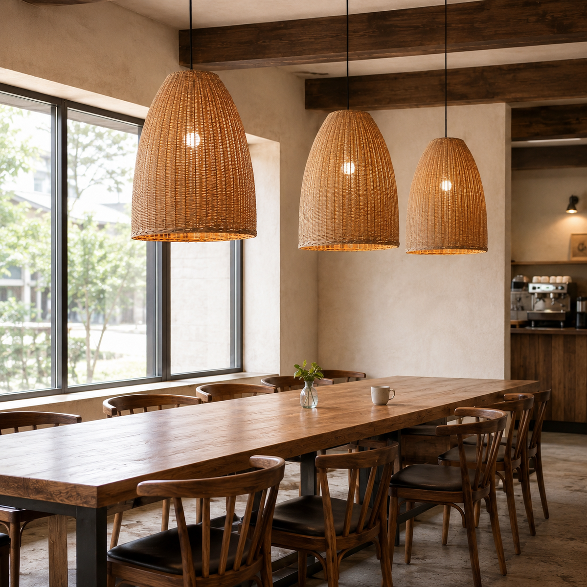 Joinery and hardware detail of Rattan Bell Pendant