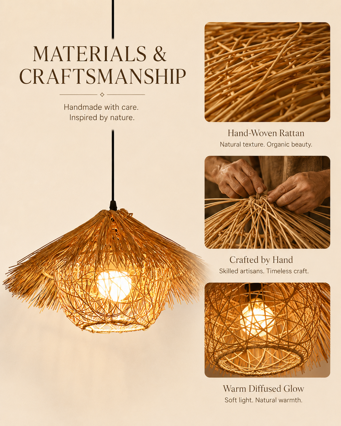 Natural materials and handcrafted details of Nest Glow