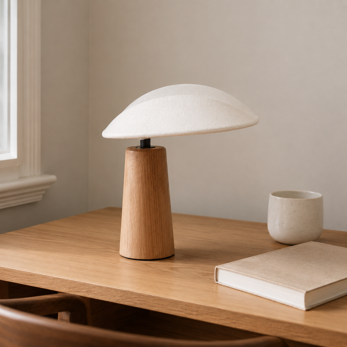 Form and silhouette detail of Linen Cloud Wooden Table Lamp
