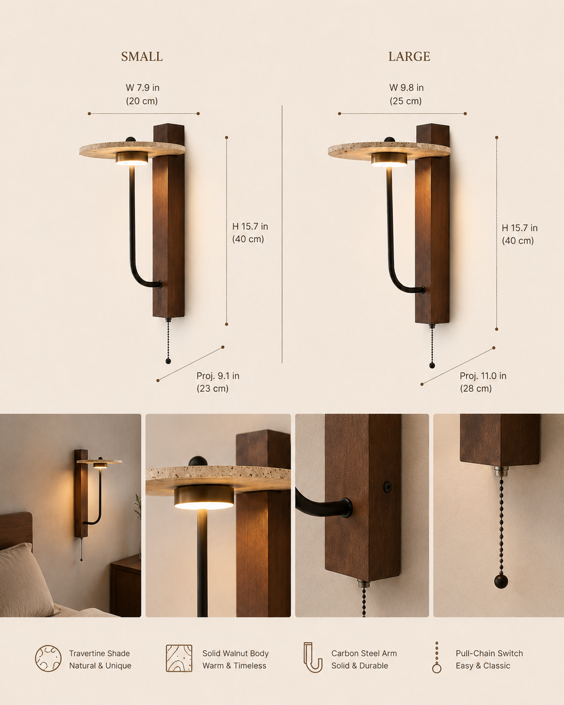 Walnut Halo Wall Sconce styled in a warm natural interior