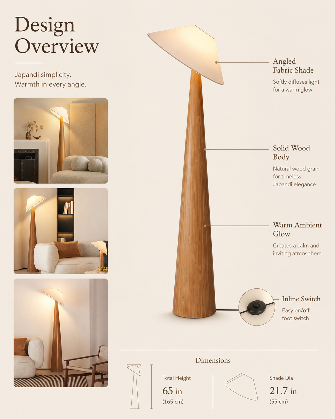Cone Shade Floor Lamp styled in a warm natural interior