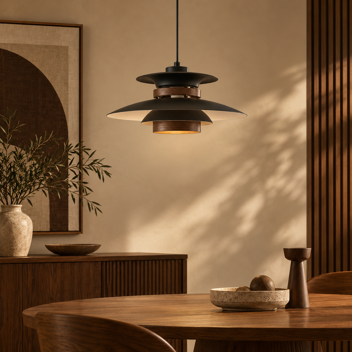 Mid-Century Modern Ash Wood UFO Pendant Light handcrafted lighting design by SolenaLighting