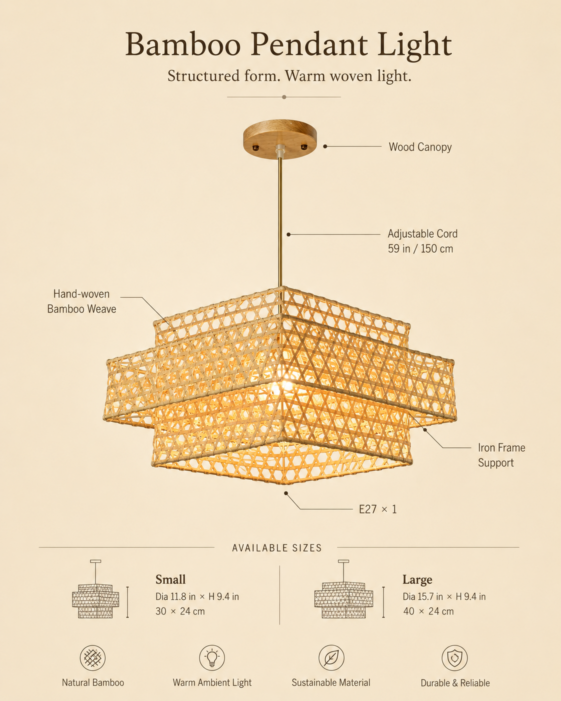 Layered Lantern Bamboo Pendant Light styled in a warm natural interior