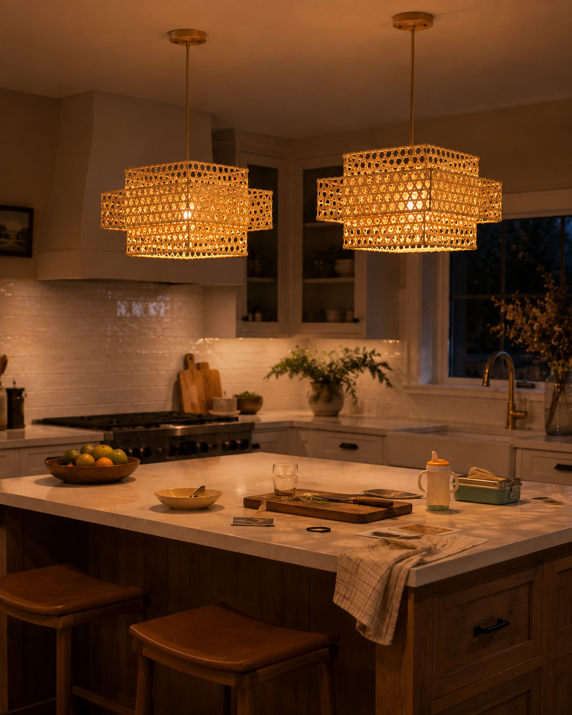 Layered Lantern Bamboo Pendant Light