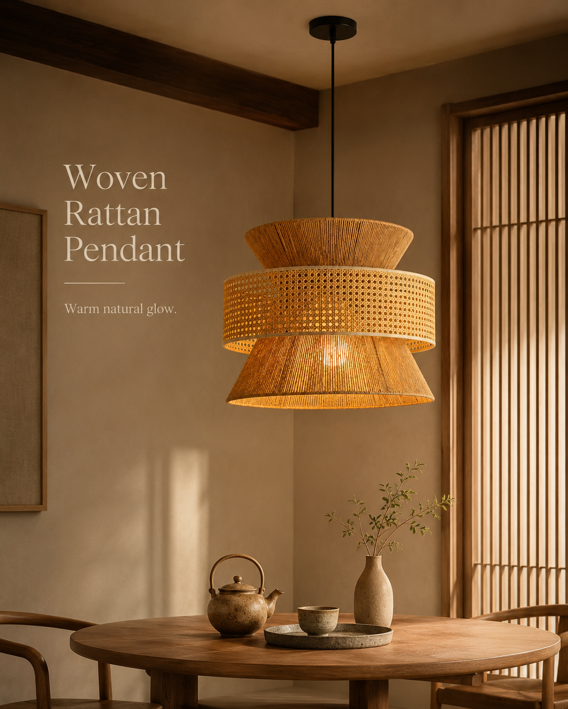Sunset Loom Hourglass Pendant Light handcrafted lighting design by SolenaLighting