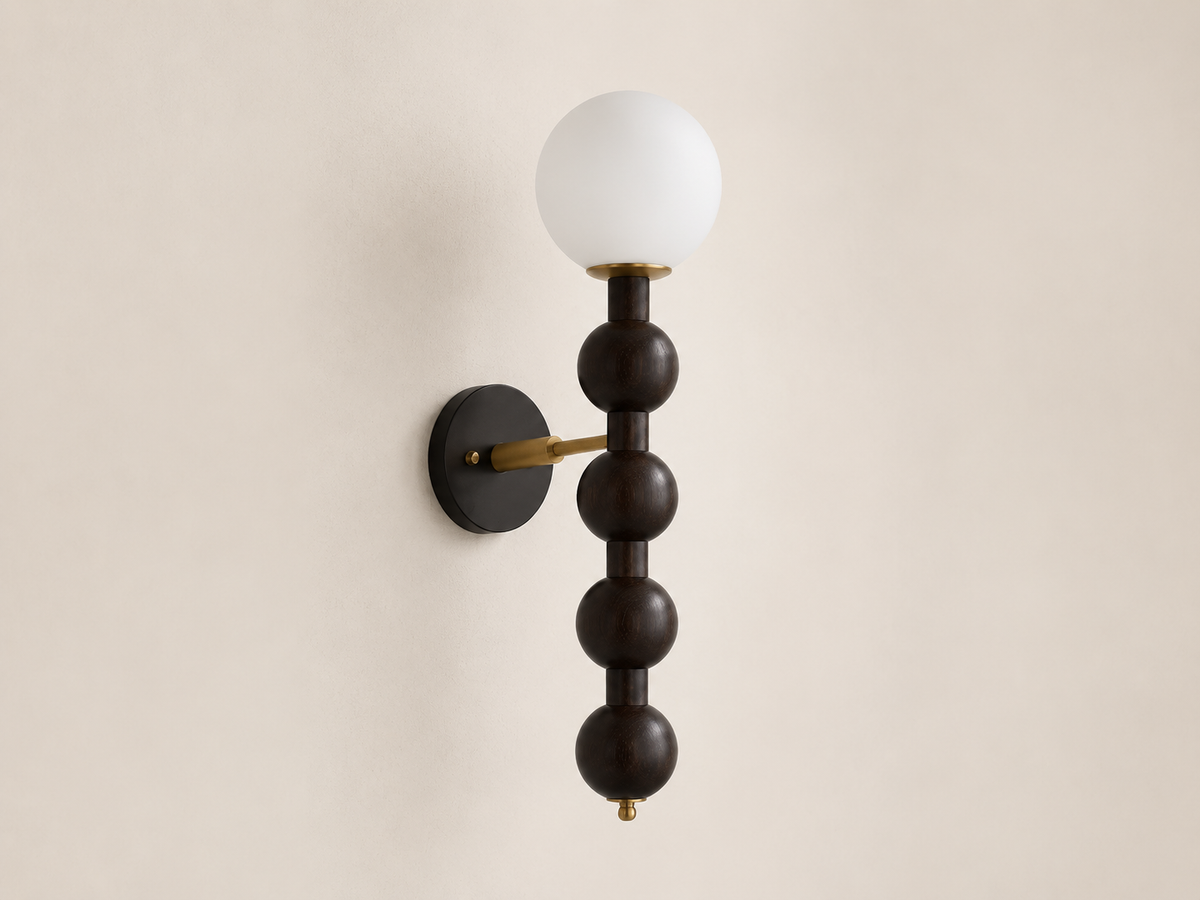 Joinery and hardware detail of Bubbly Beaded Globe Wall Lamp