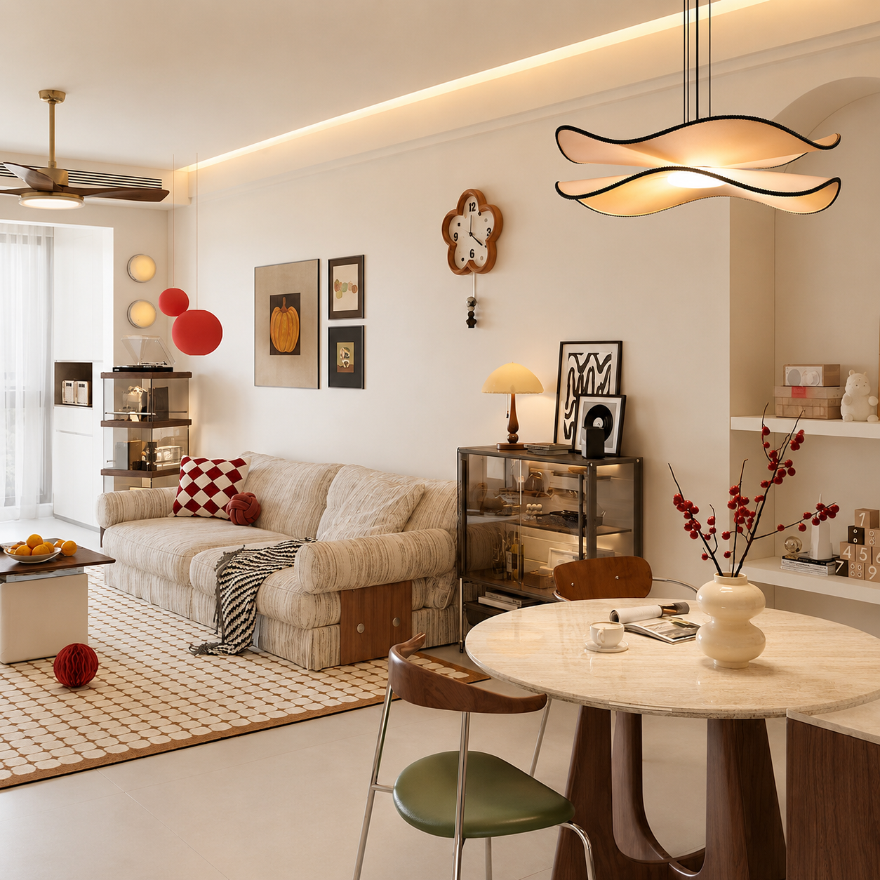 Wing-shaped pendant light with warm amber glow and braided hanging suspension cords