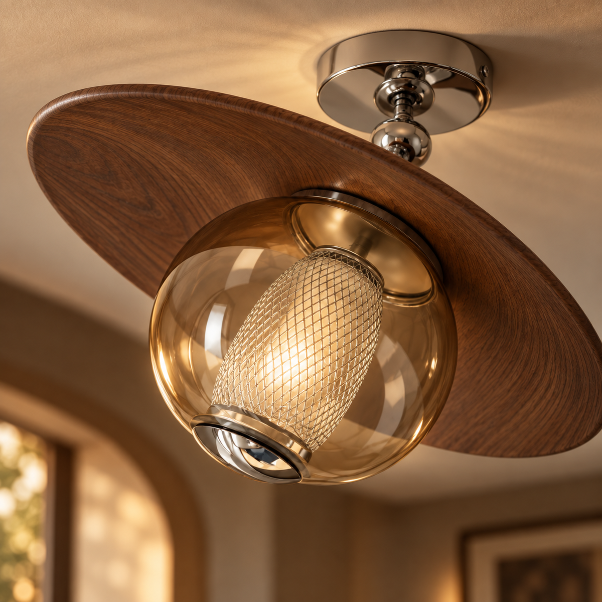 Form and silhouette detail of Mid-Century Full Spectrum Glass Ceiling Light