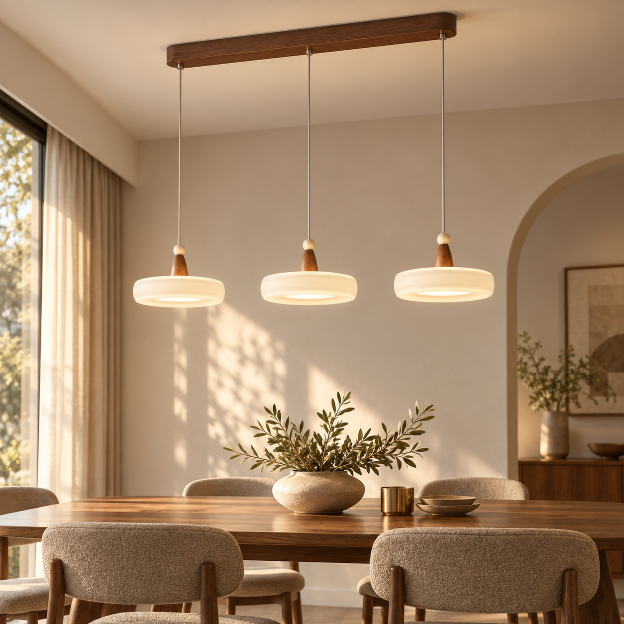 Mid-Century Champagne Linear 3-Light Pendant handcrafted lighting design by SolenaLighting