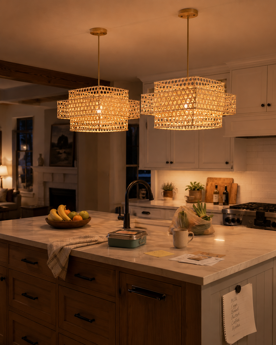 Layered Lantern Bamboo Pendant Light