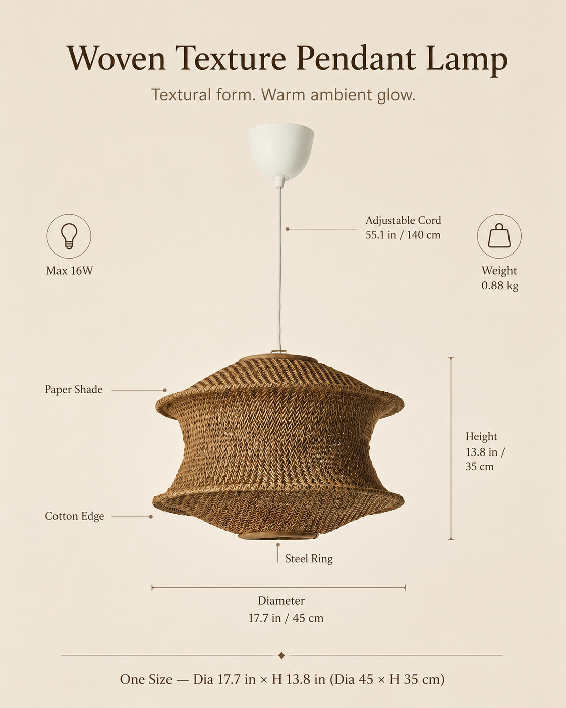Cocoa Weave Pendant Light styled in a warm natural interior