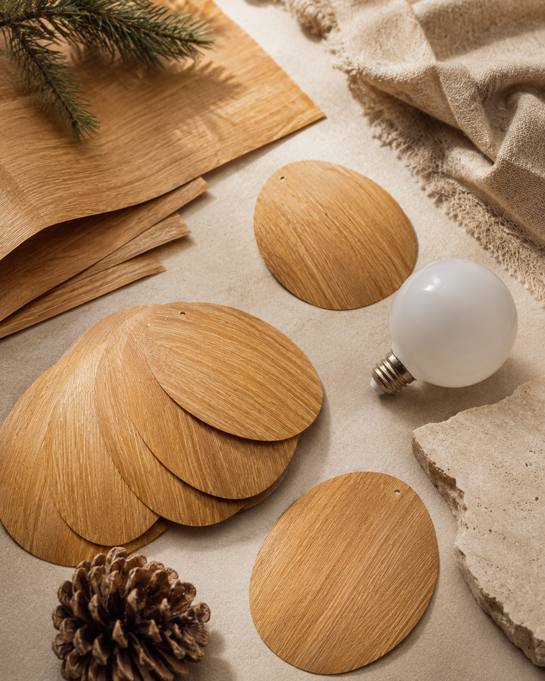 Pinecone Wood Pendant Light styled in a warm natural interior