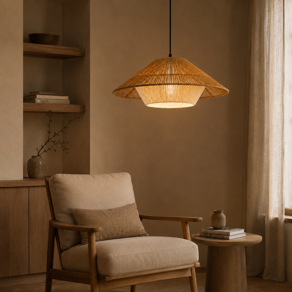 Joinery and hardware detail of Woven Cottage Roof Pendant Light