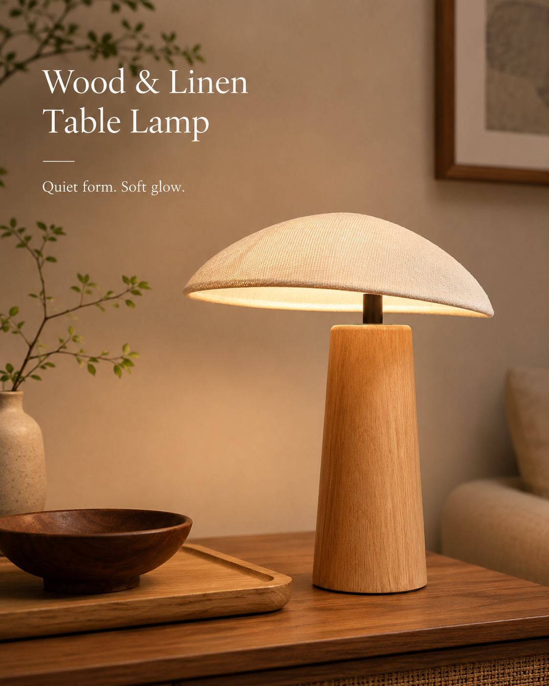 Linen Cloud Wooden Table Lamp handcrafted lighting design by SolenaLighting