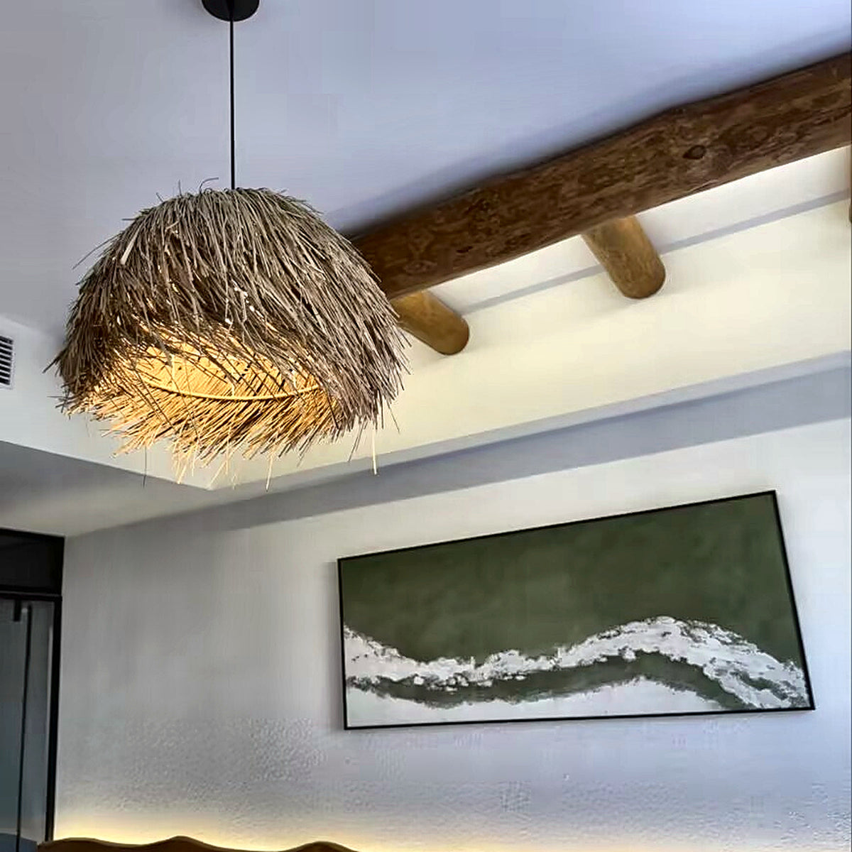 Joinery and hardware detail of Golden Thatch Canopy Pendant Light