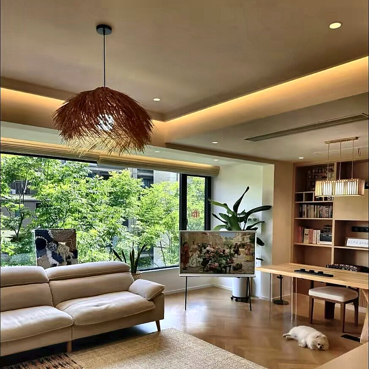 Finished craftsmanship detail of Golden Thatch Canopy Pendant Light
