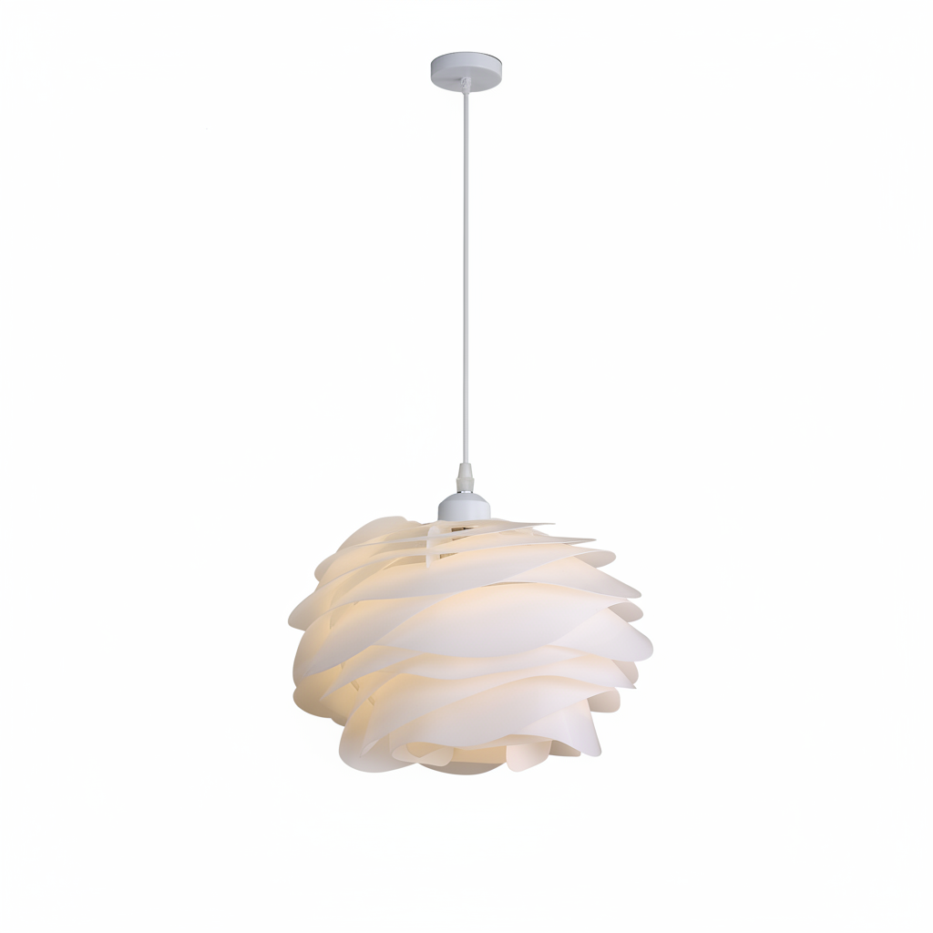 White petal swirl pendant light with layered shell-like shade