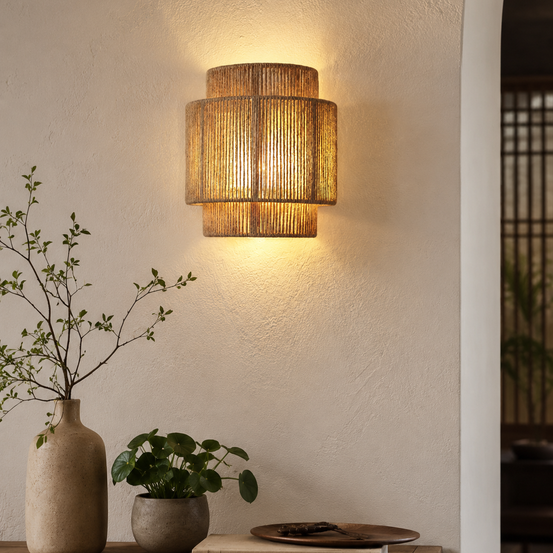 Woven Rope Drum Wall Sconce