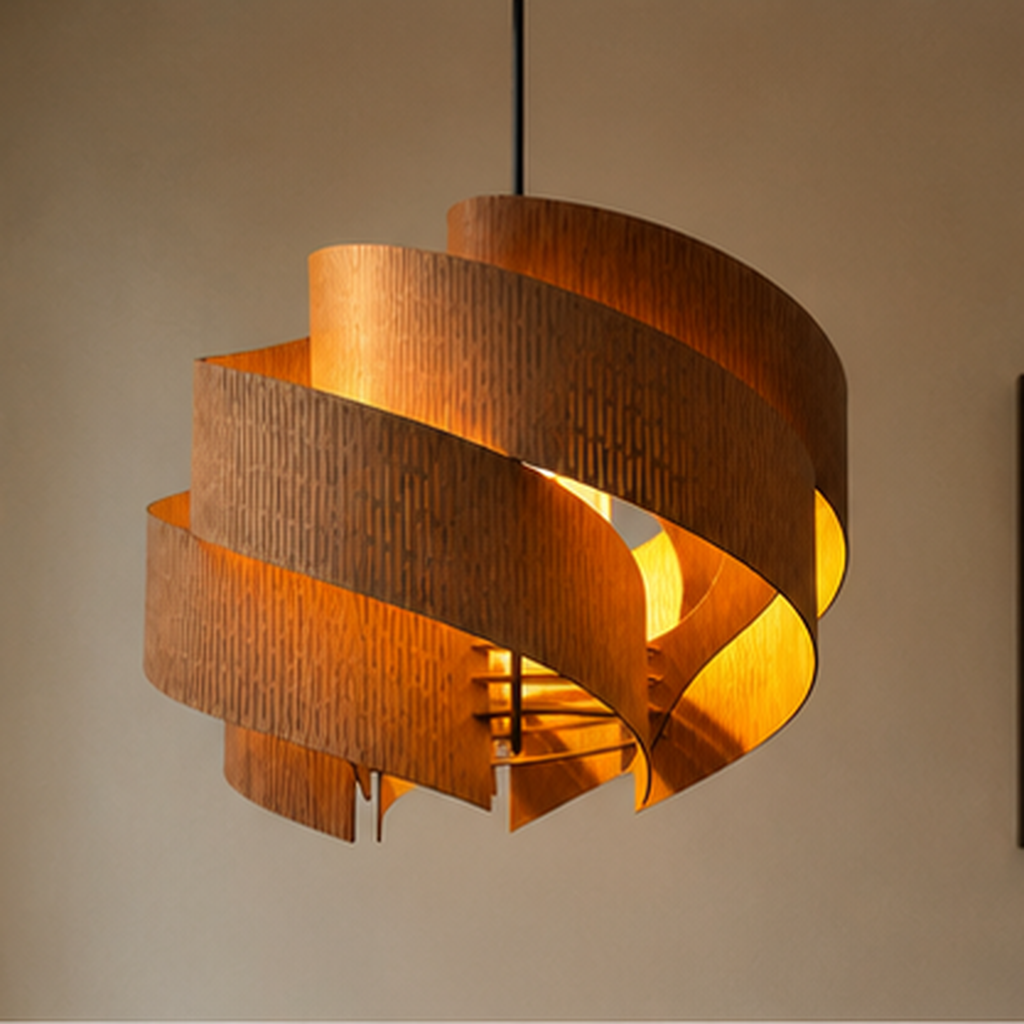 Form and silhouette detail of Spiral Wood Chandelier