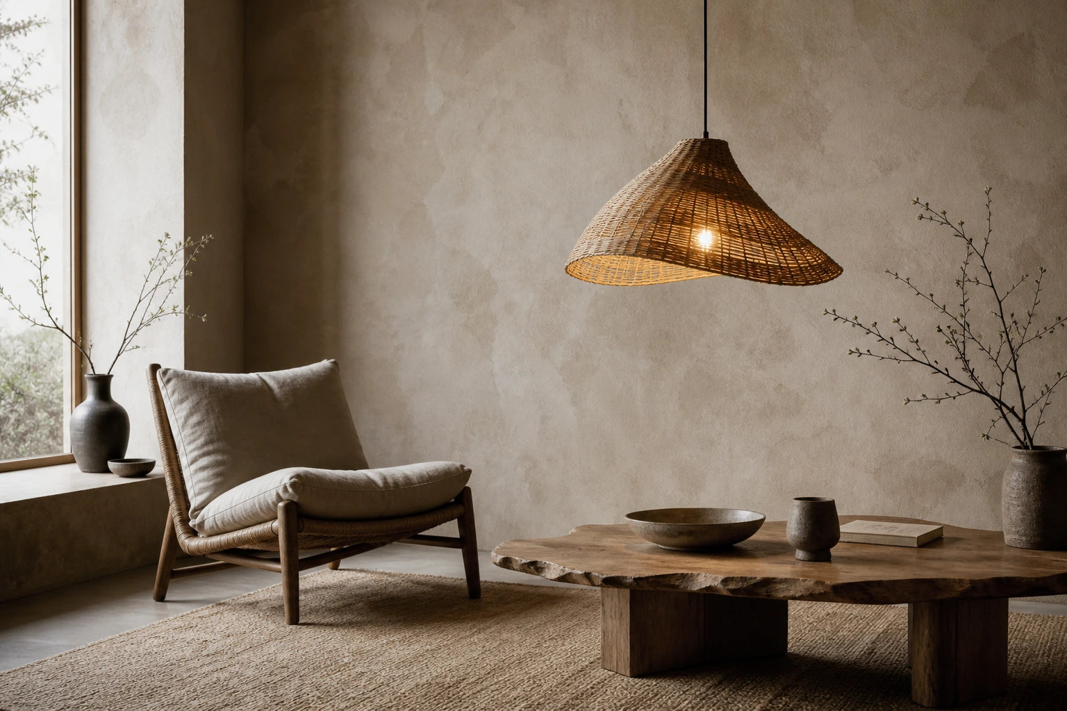 WABI SABI handcrafted rattan and wood lighting collection