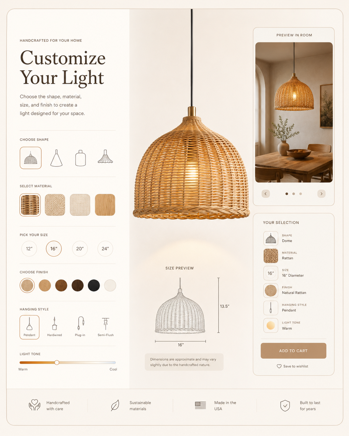 Handcrafted natural lighting in a warm interior